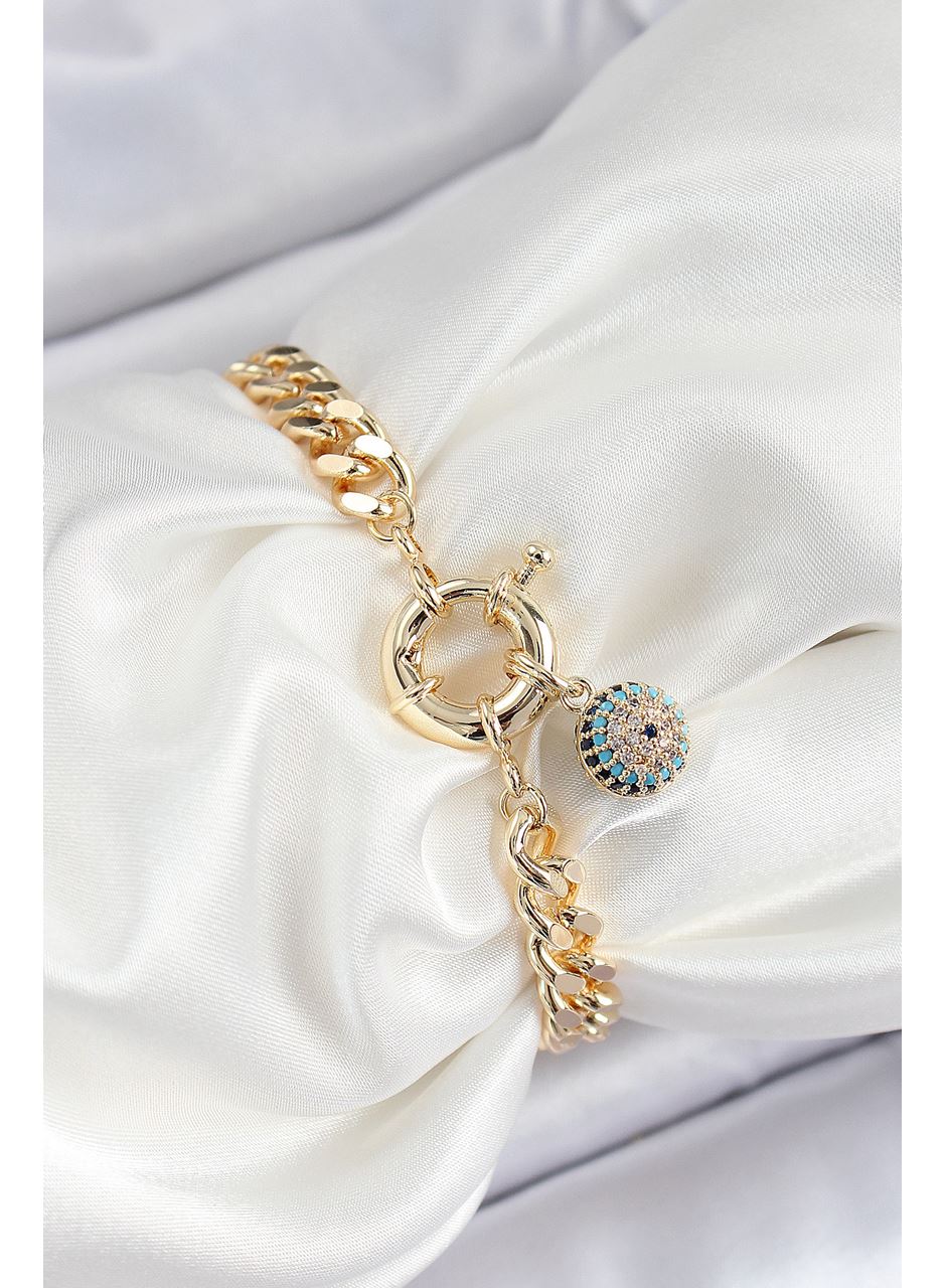 Pirinç Nazar Model Zirkon Taşlı Gold Renk VİP Seri Kadın Bileklik