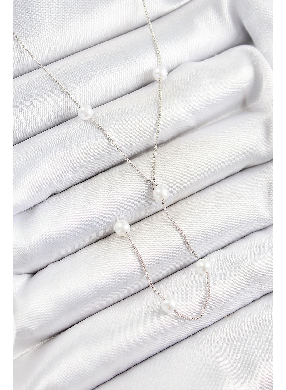 Pirinç İnci Figürlü Y Model Gümüş Renk Kadın Kolye