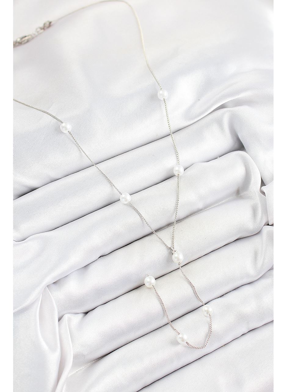 Pirinç İnci Figürlü Y Model Gümüş Renk Kadın Kolye