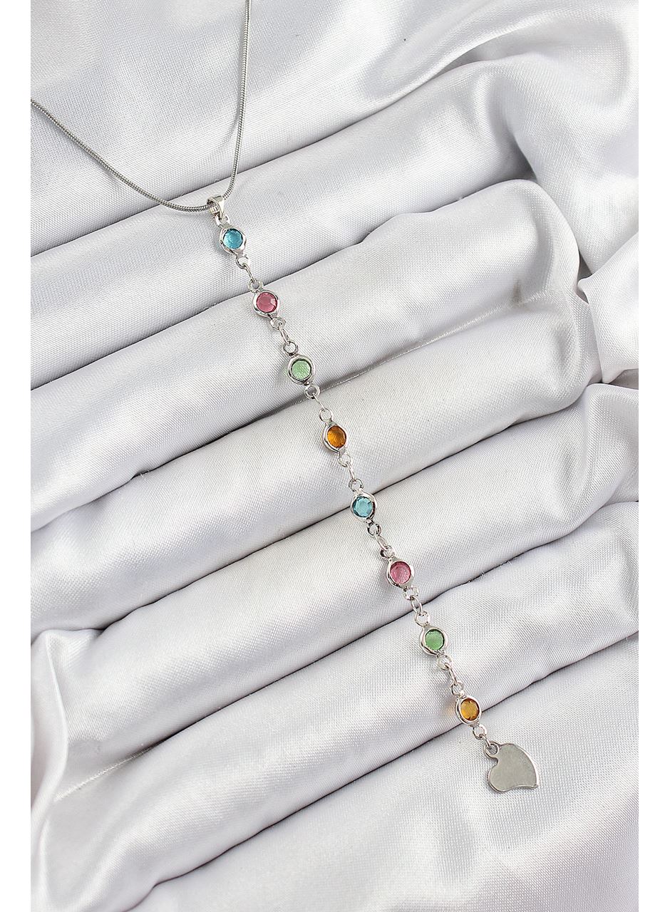 Pirinç Gümüş Renk Karışık Renk Zirkon Taşlı Y Kadın Kolye