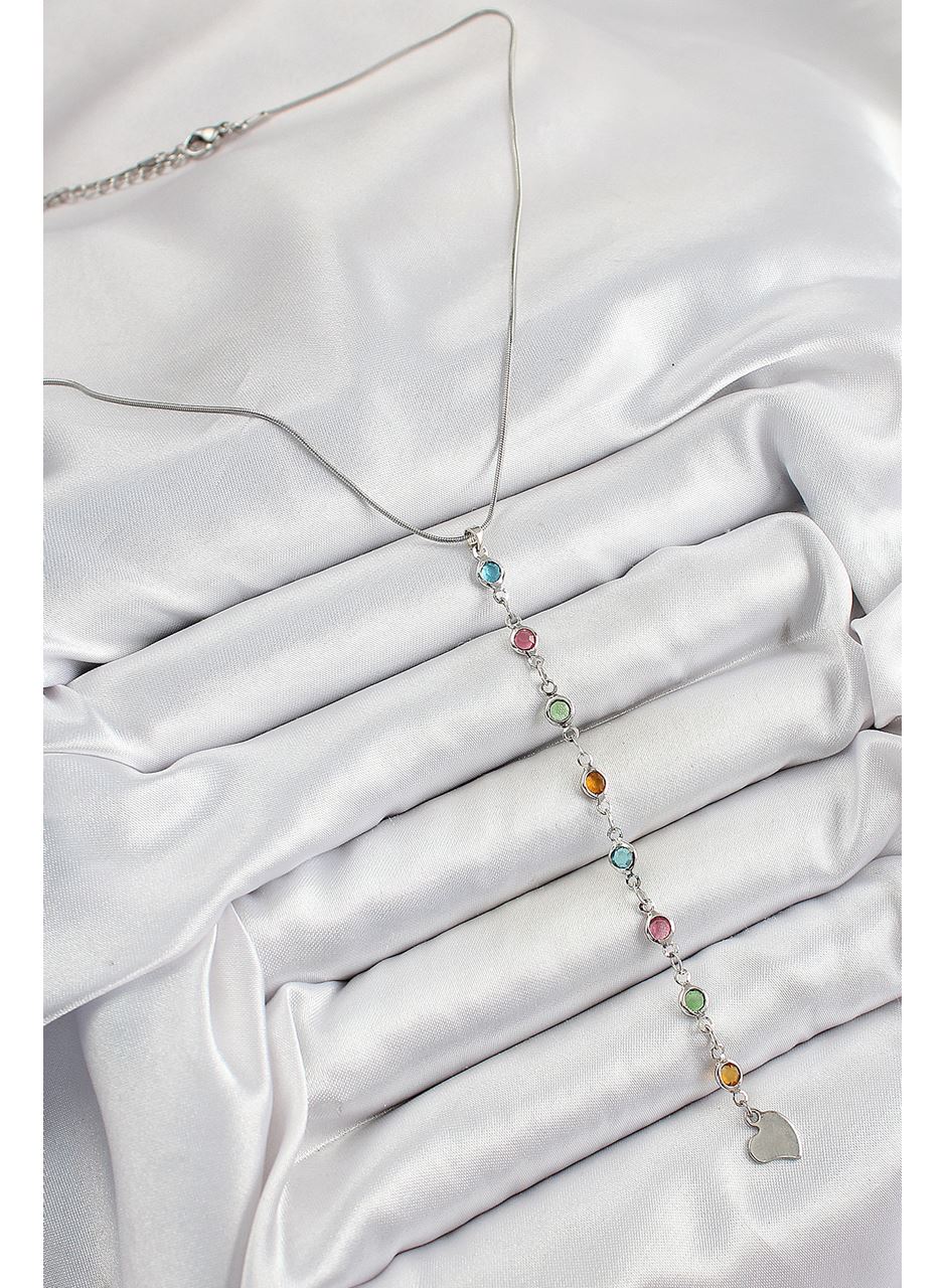 Pirinç Gümüş Renk Karışık Renk Zirkon Taşlı Y Kadın Kolye