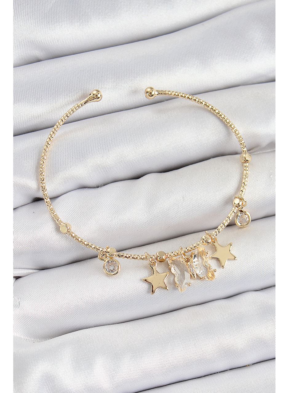 Pirinç Zirkon Taşlı Kelebek Ve Yıldız Model Gold Renk Charm Bileklik