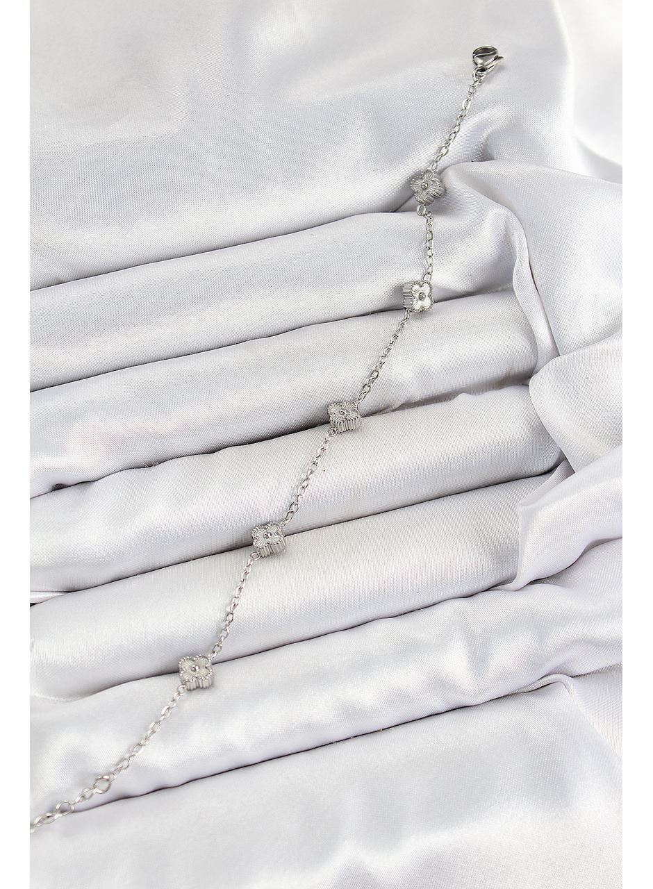 316L Çelik Yonca Model Gümüş Renk Kadın Bileklik