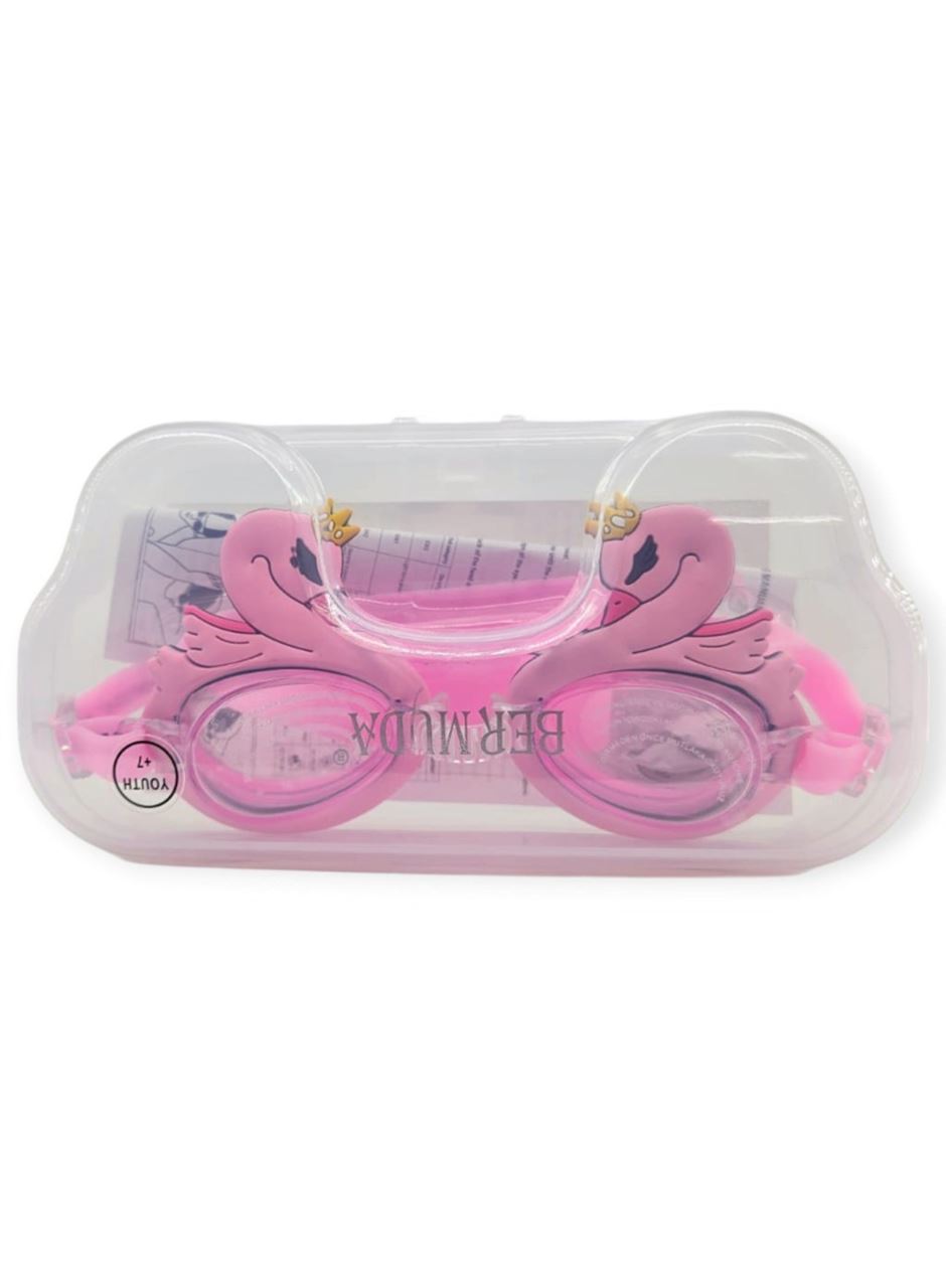 Çocuk Yüzücü Gözlüğü Silikon Taşıma Çantalı Pembe Kuğu - 9014