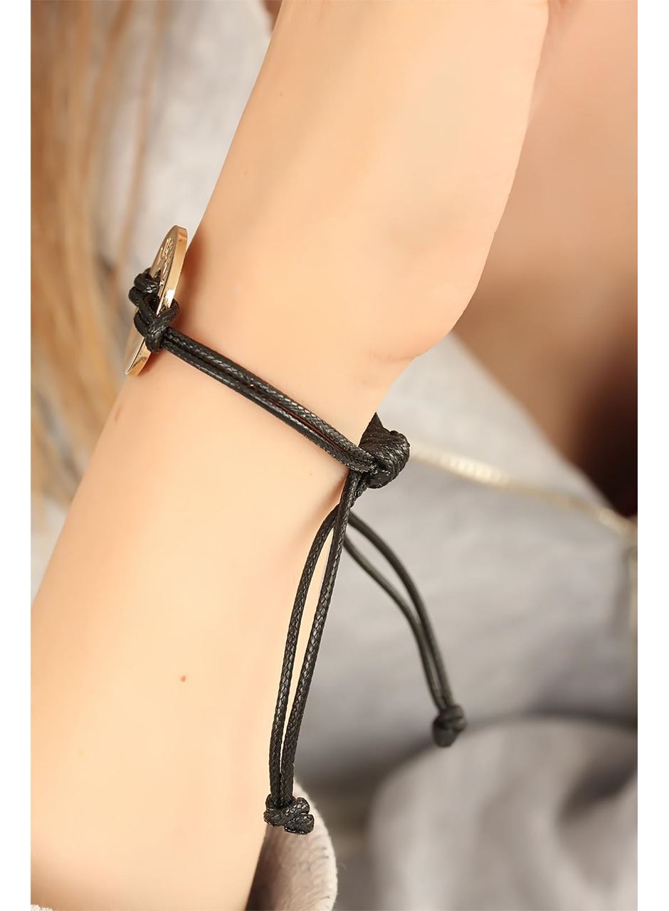 LUCKY (Şanslı) Siyah Deri İpli Unisex Mood Bileklik