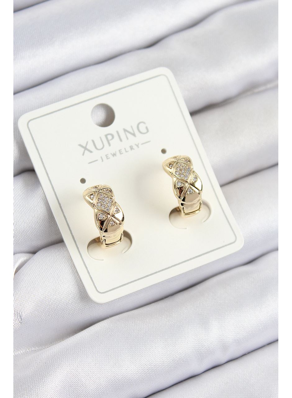 Xuping Zirkon Taşlı Geometrik Desenli Halka Model Gold Renk Kadın Küpe