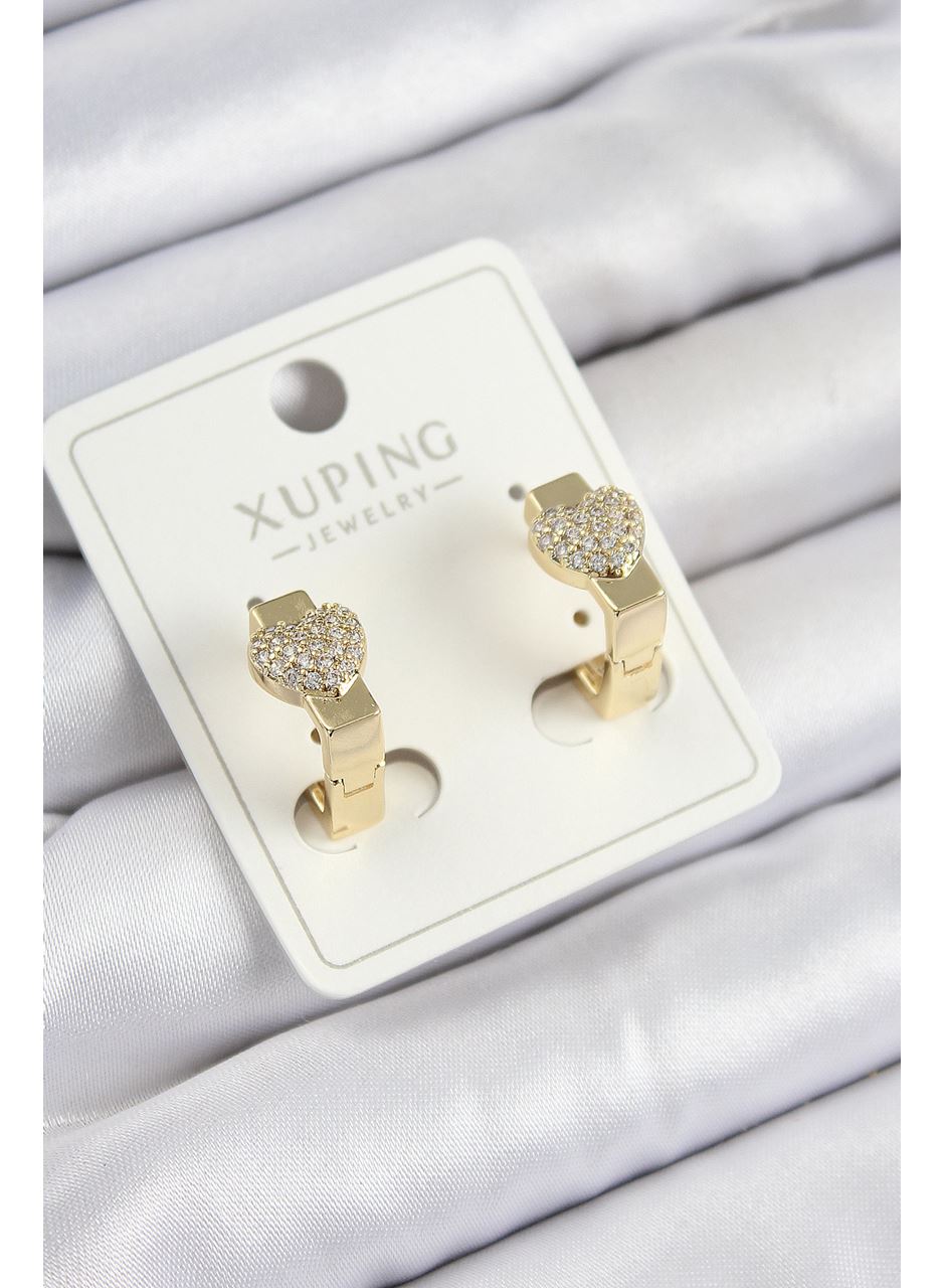 Xuping Zirkon Taşlı Kalp Model Gold Renk Kadın Küpe