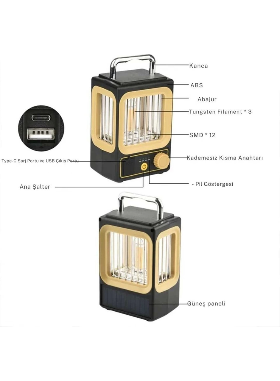 Ampul Solar Şarj Edilebilir 12 Led 1 Rustikli Led Kamp Lambası (