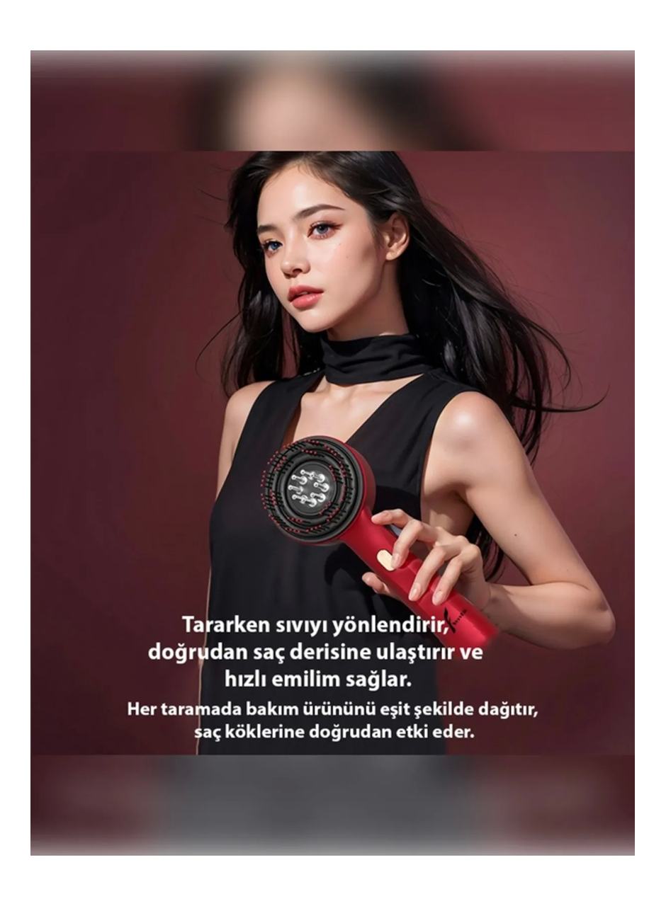 Şarjlı Ve Titreşimli Saç Masaj Tarağı Bakım Yağı Hazneli Fırça (