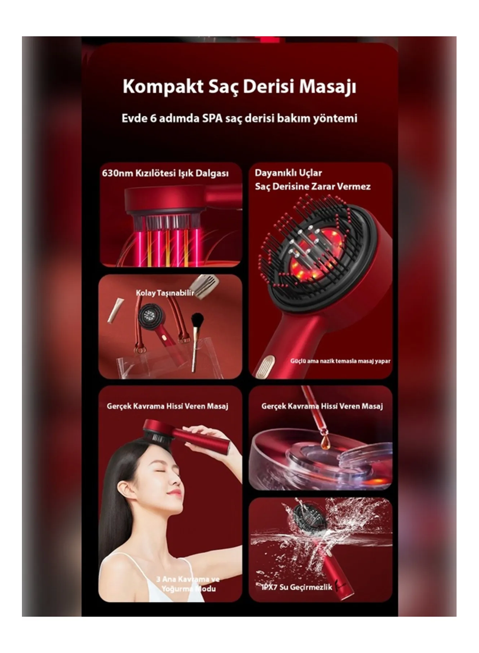 Şarjlı Ve Titreşimli Saç Masaj Tarağı Bakım Yağı Hazneli Fırça (