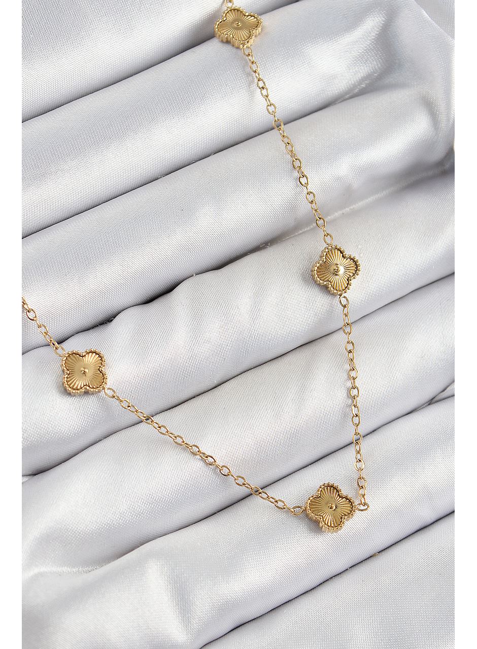 316L Çelik Yonca Model Gold Renk Kadın Kolye