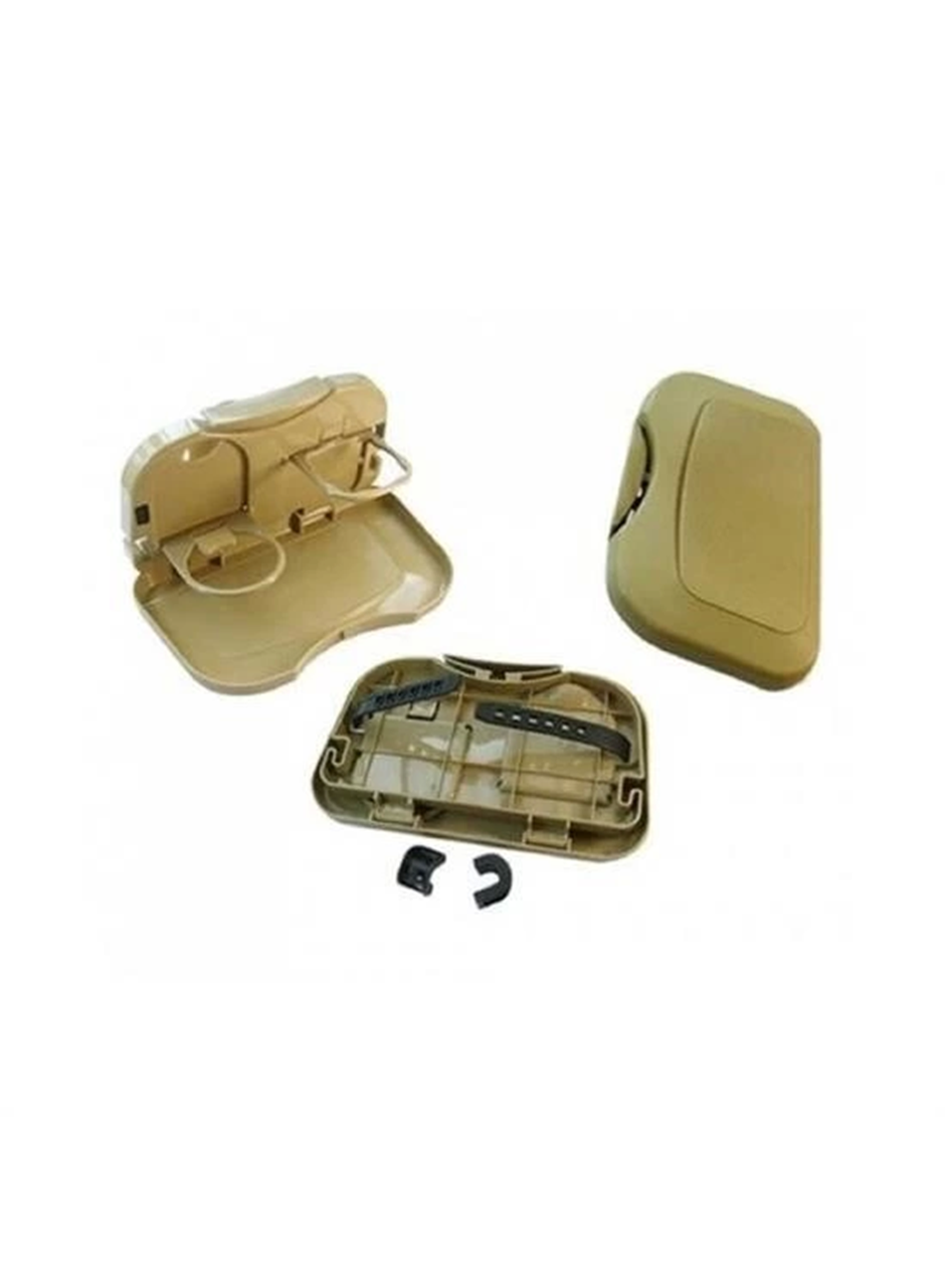 Araç İçi Koltuk Arkası Katlanabilir Bardak Tutuculu Bej Tepsi (