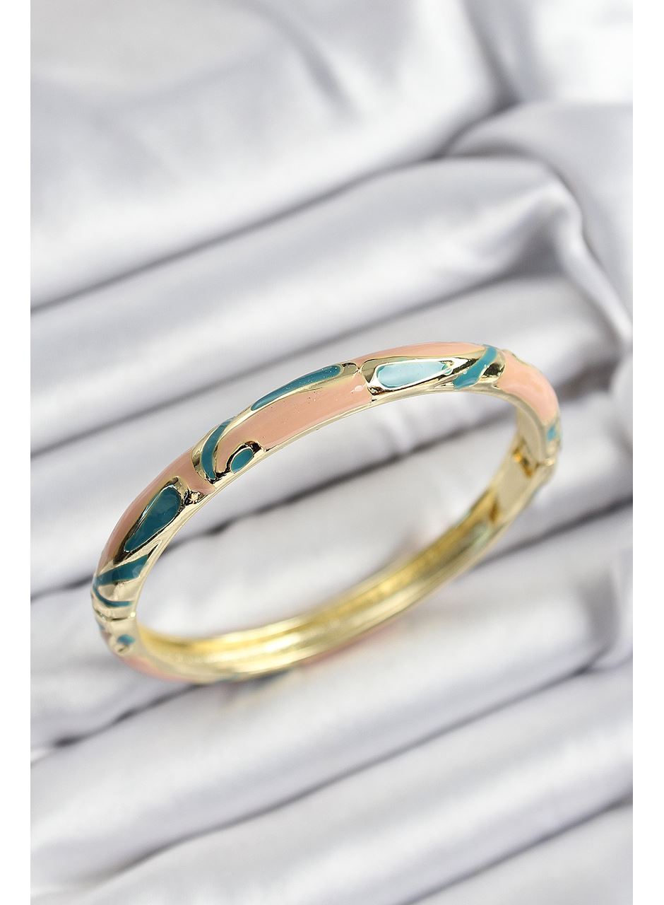 Mineli Pirinç Krem Ve Yeşil Mermer Motifli Gold Renk Kadın Kelepçe