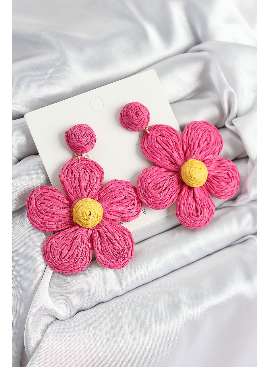 Pirinç Pembe Papatya Model Gold Renk Kadın Hasır Küpe