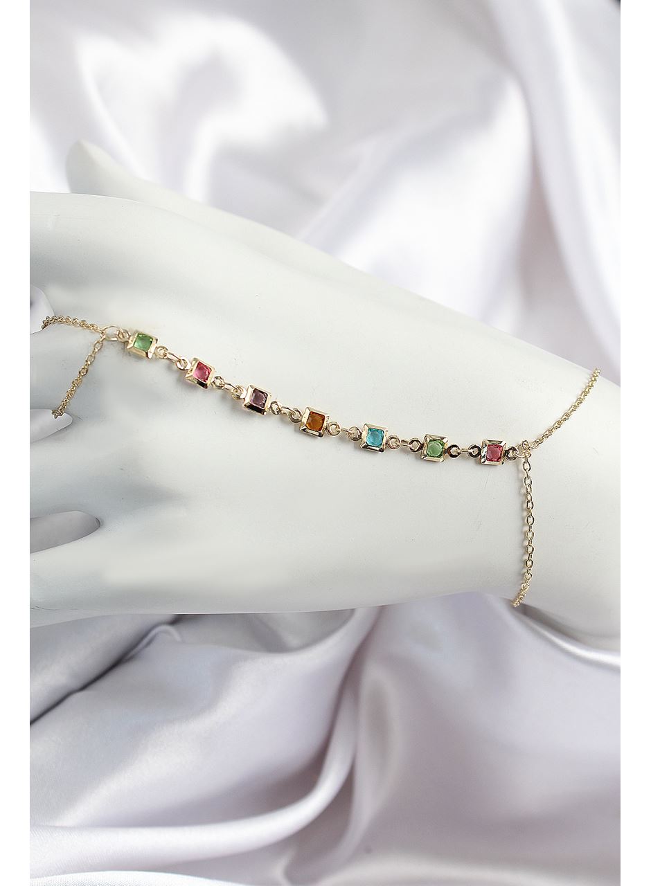 Pirinç Renkli Kare Zirkon Taşlı Y Model Gold Renk Kadın Şahmeran