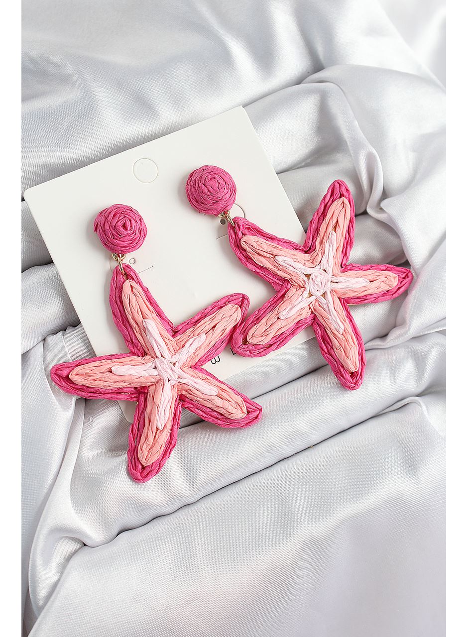 Pirinç Pembe Deniz Yıldızı Model Gold Renk Kadın Hasır Küpe