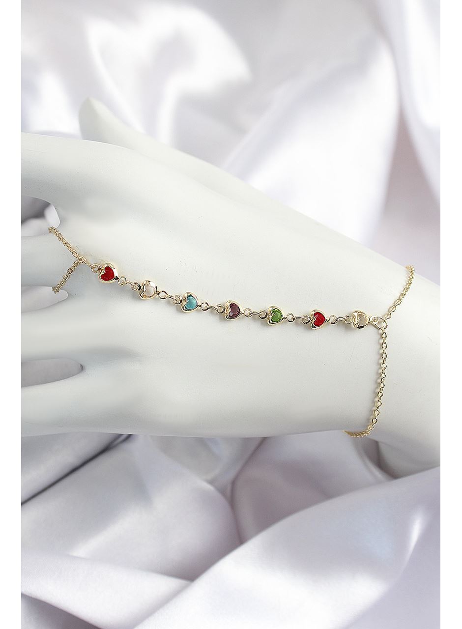 Pirinç Renkli Kalpli Zirkon Taşlı Y Model Gold Renk Kadın Şahmeran