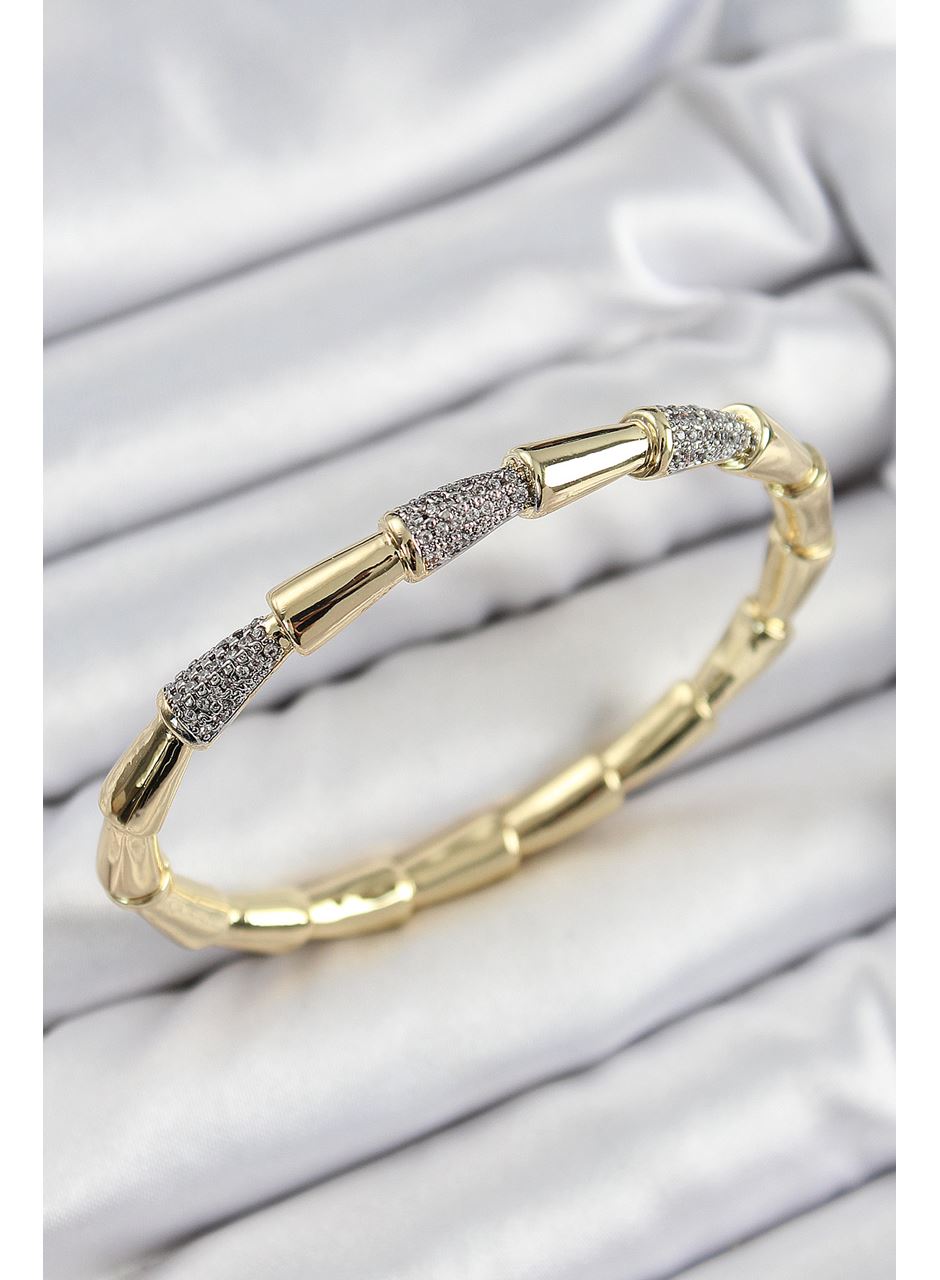 Pirinç Zirkon Taşlı Kemik Model Gold Renk Vip Kadın Bileklik
