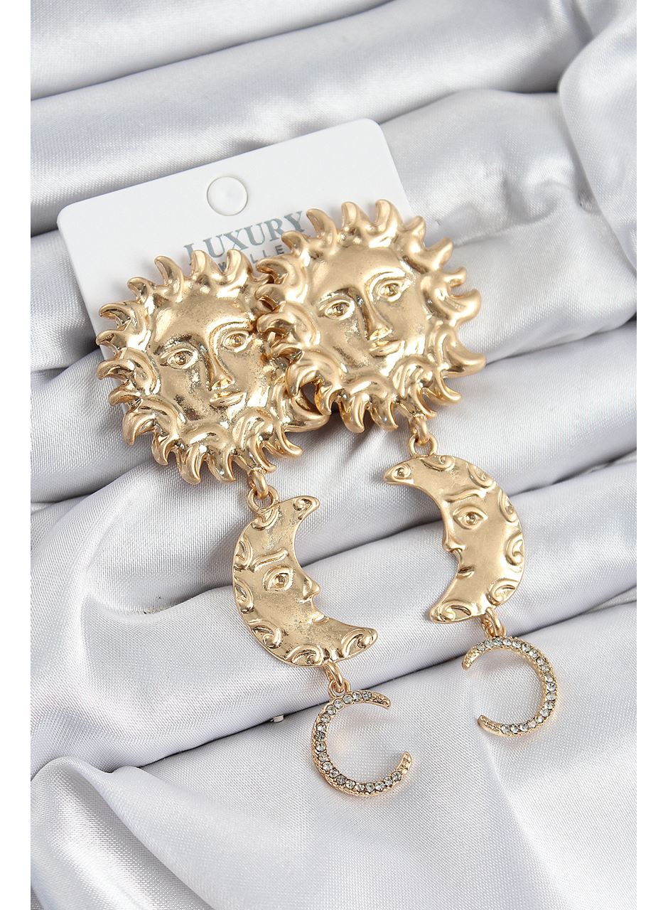Pirinç Zirkon Taşlı Sallantılı Güneş Model Gold Renk Kadın Küpe