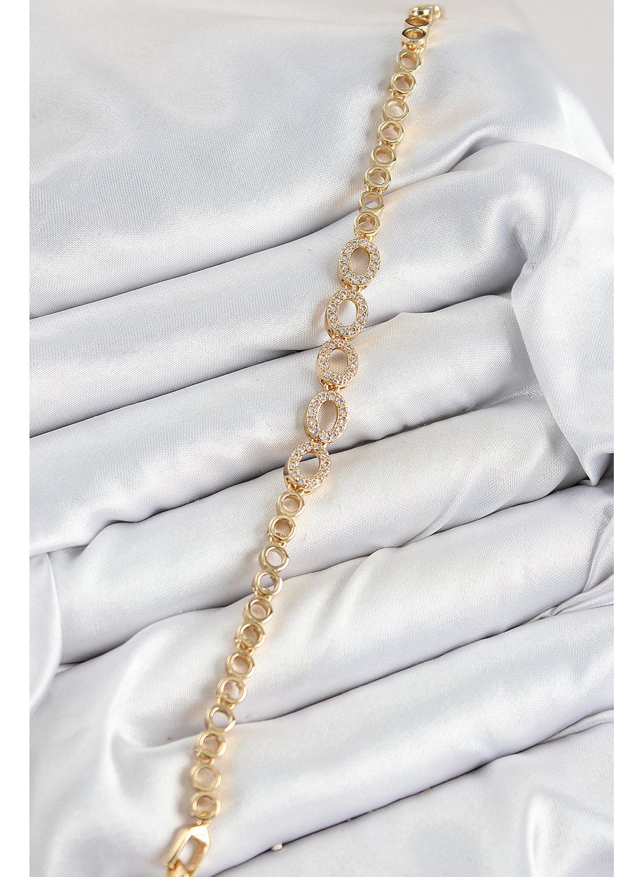 Pirinç Zirkon Taşlı Oval Model Gold Renk Kadın Bileklik