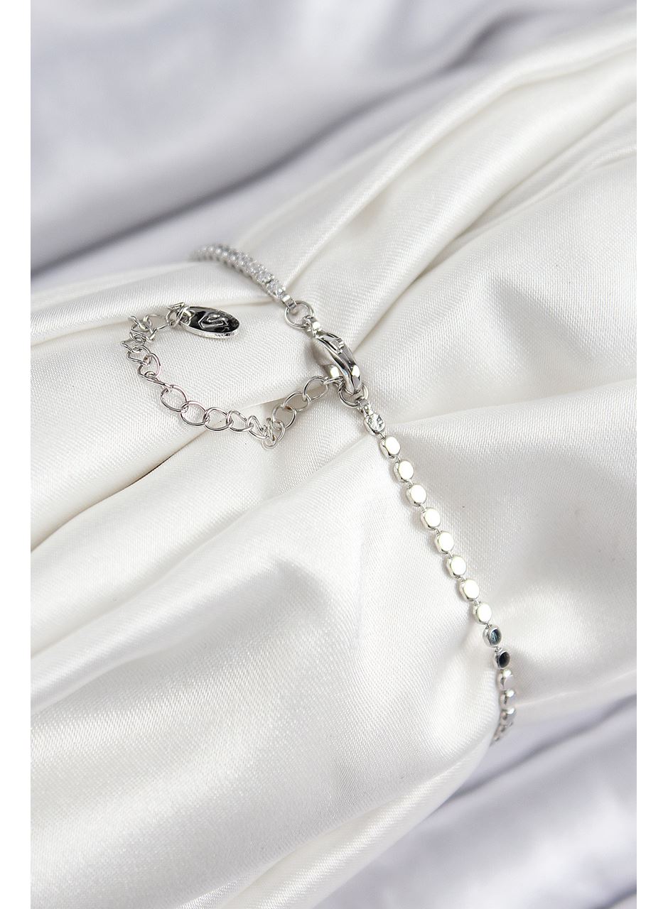 Pirinç Zirkon Taşlı Damla Model Ezme Zincir Gümüş Renk Kadın Bileklik