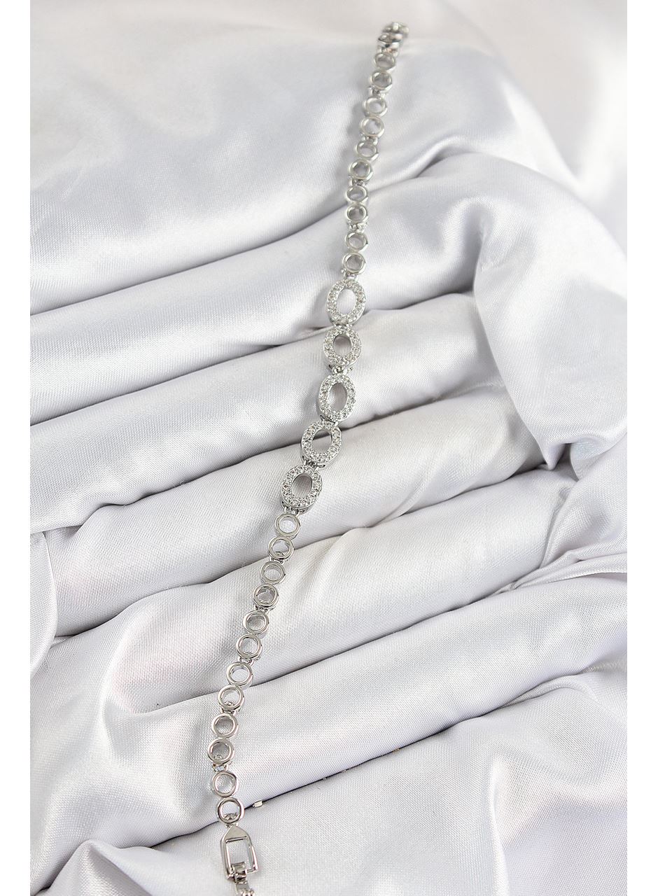 Pirinç Zirkon Taşlı Oval Model Gümüş Renk Kadın Bileklik