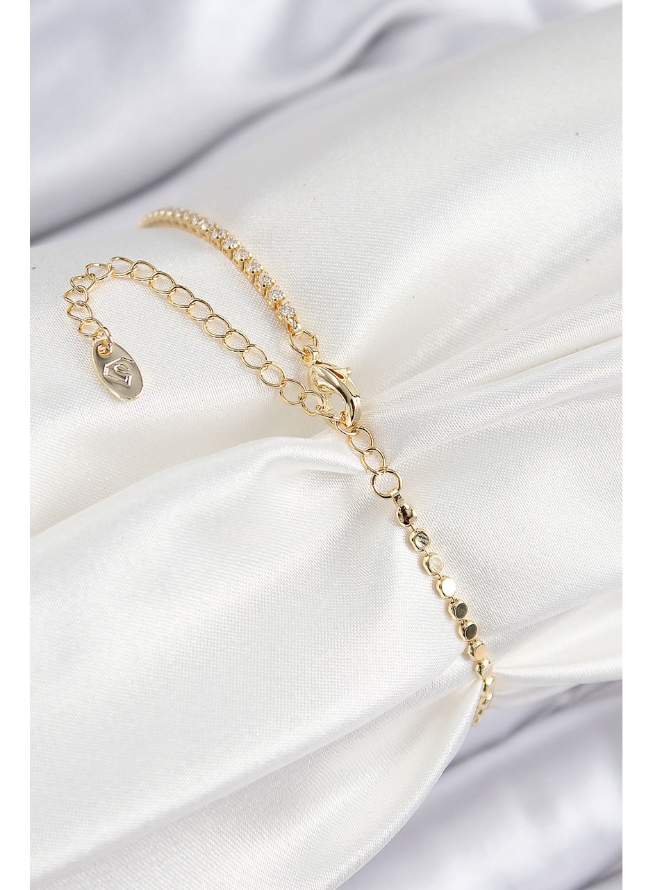 Pirinç Zirkon Taşlı Arı Model Ezme Zincir Gold Renk Kadın Bileklik