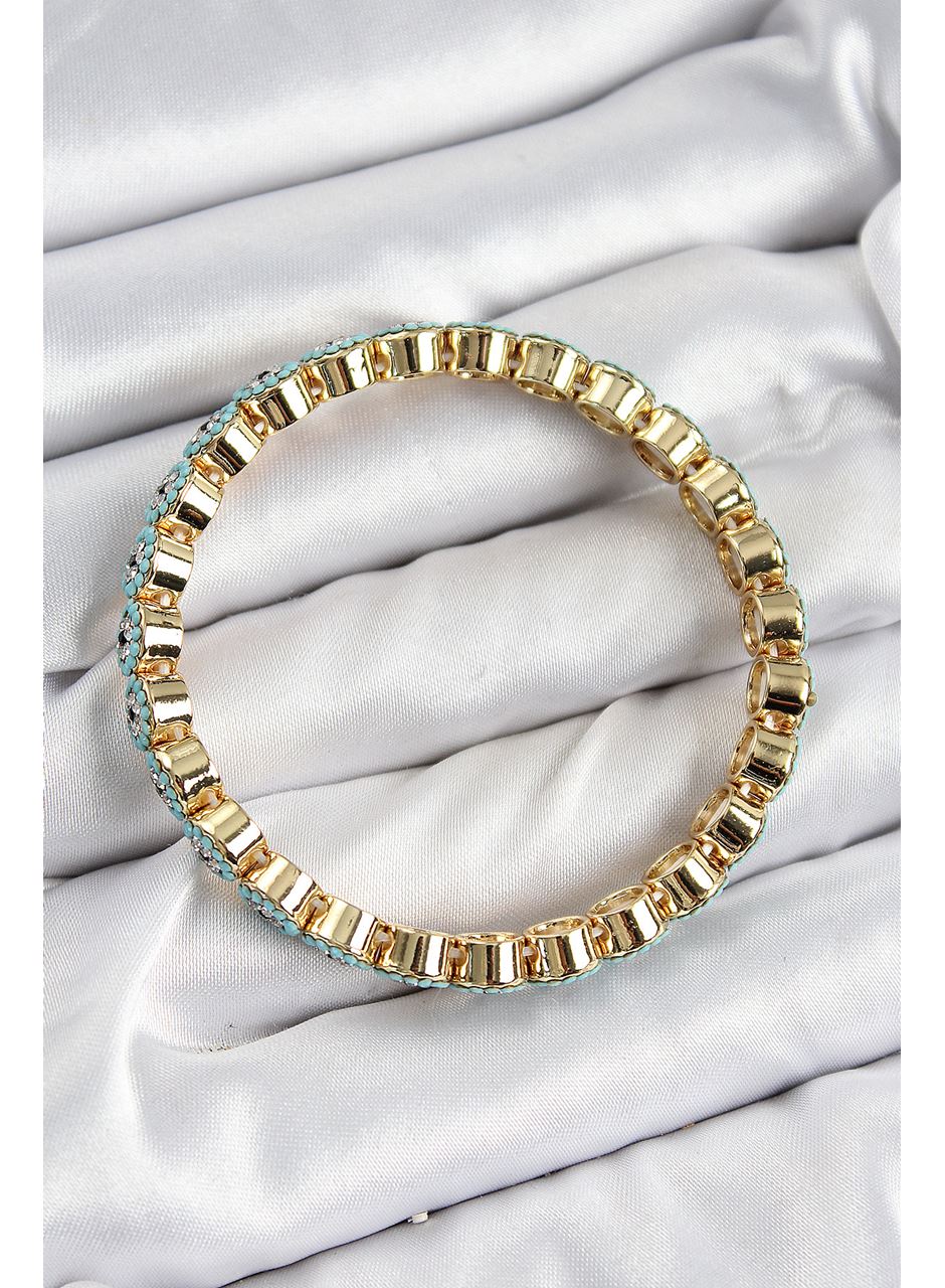 Pirinç Zirkon Taşlı Turkuaz Nazar Model Gold Renk Lastikli Kadın Bileklik