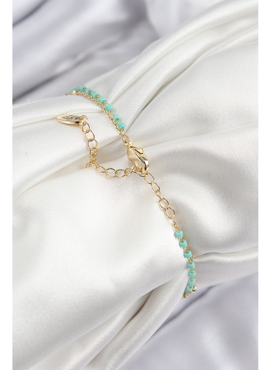 Pirinç Zirkon Taşlı Mavi Boncuklu Model Gold Renk Kadın Bileklik