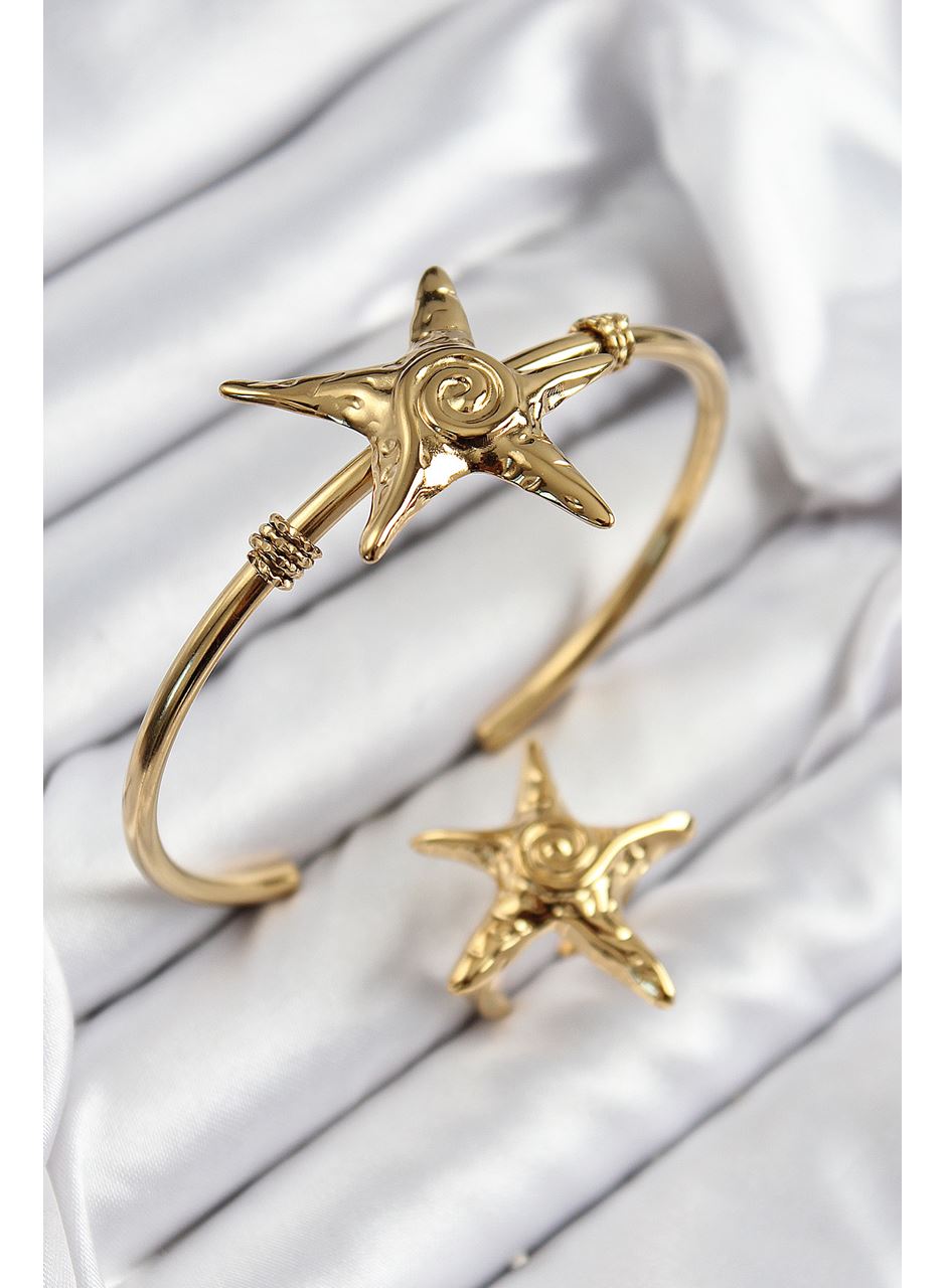 Pirinç Deniz Yıldızı Model Gold Renk Bileklik Yüzük Set