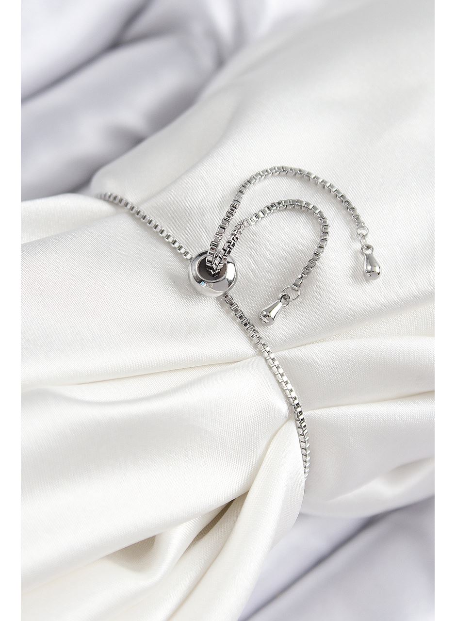 Pirinç Zirkon Taşlı Nazar Yıldız Model Gümüş Renk Asansörlü Kadın Bileklik