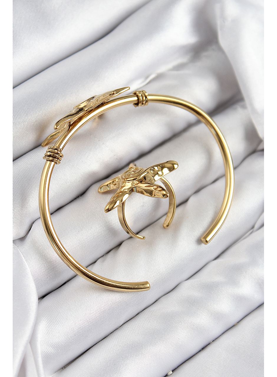 Pirinç Deniz Yıldızı Model Gold Renk Bileklik Yüzük Set