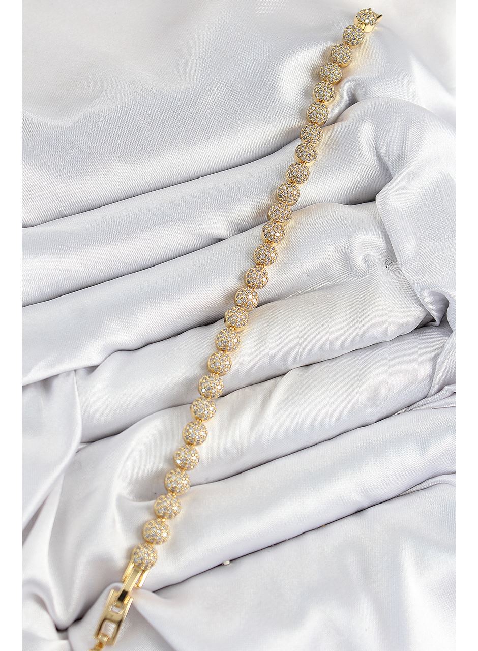 Pirinç Zirkon Taşlı Yarım Topcuk Model Gold Renk VIP Seri Kadın Bileklik