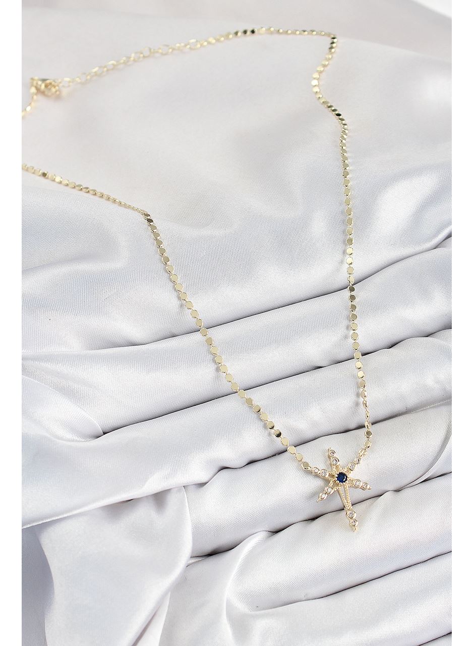 Pirinç Zirkon Taşlı Kutup Yıldızı Model Ezme Zincir Gold Renk Kadın Kolye