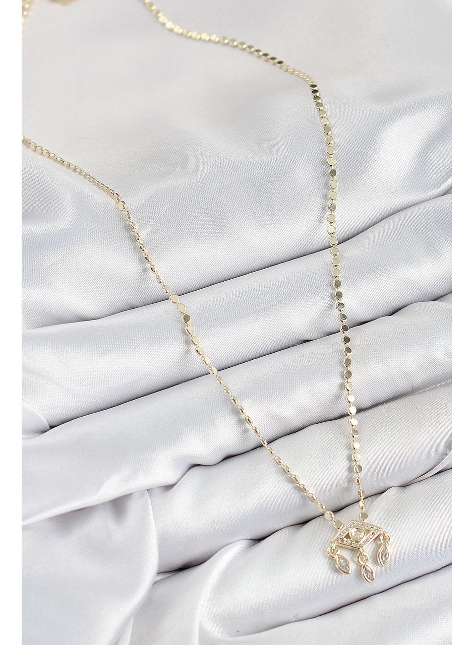 Pirinç Zirkon Taşlı Sallantılı Göz Model Ezme Zincir Gold Renk Kadın Kolye