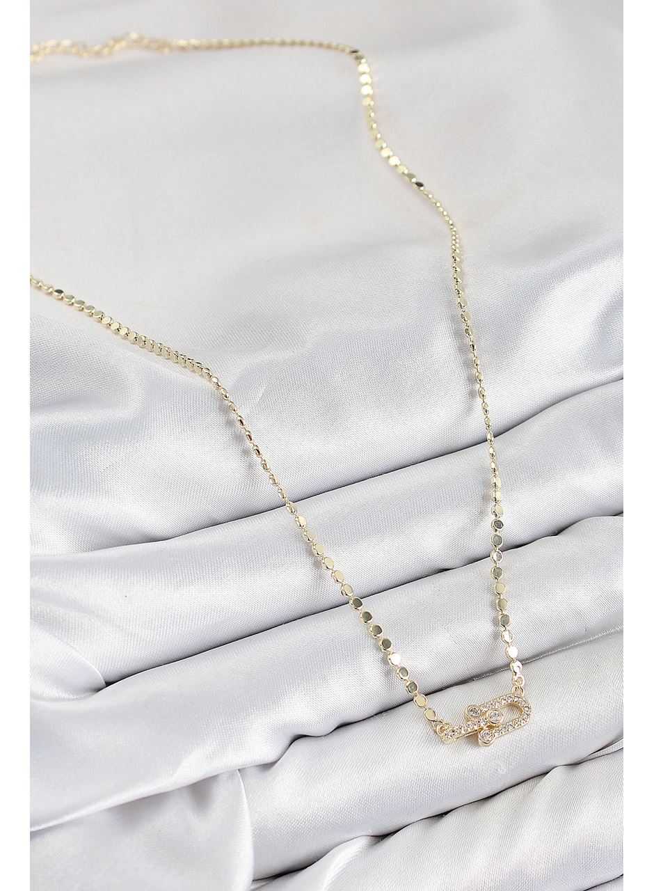 Pirinç Zirkon Taşlı Tifany Model Ezme Zincir Gold Renk Kadın Kolye