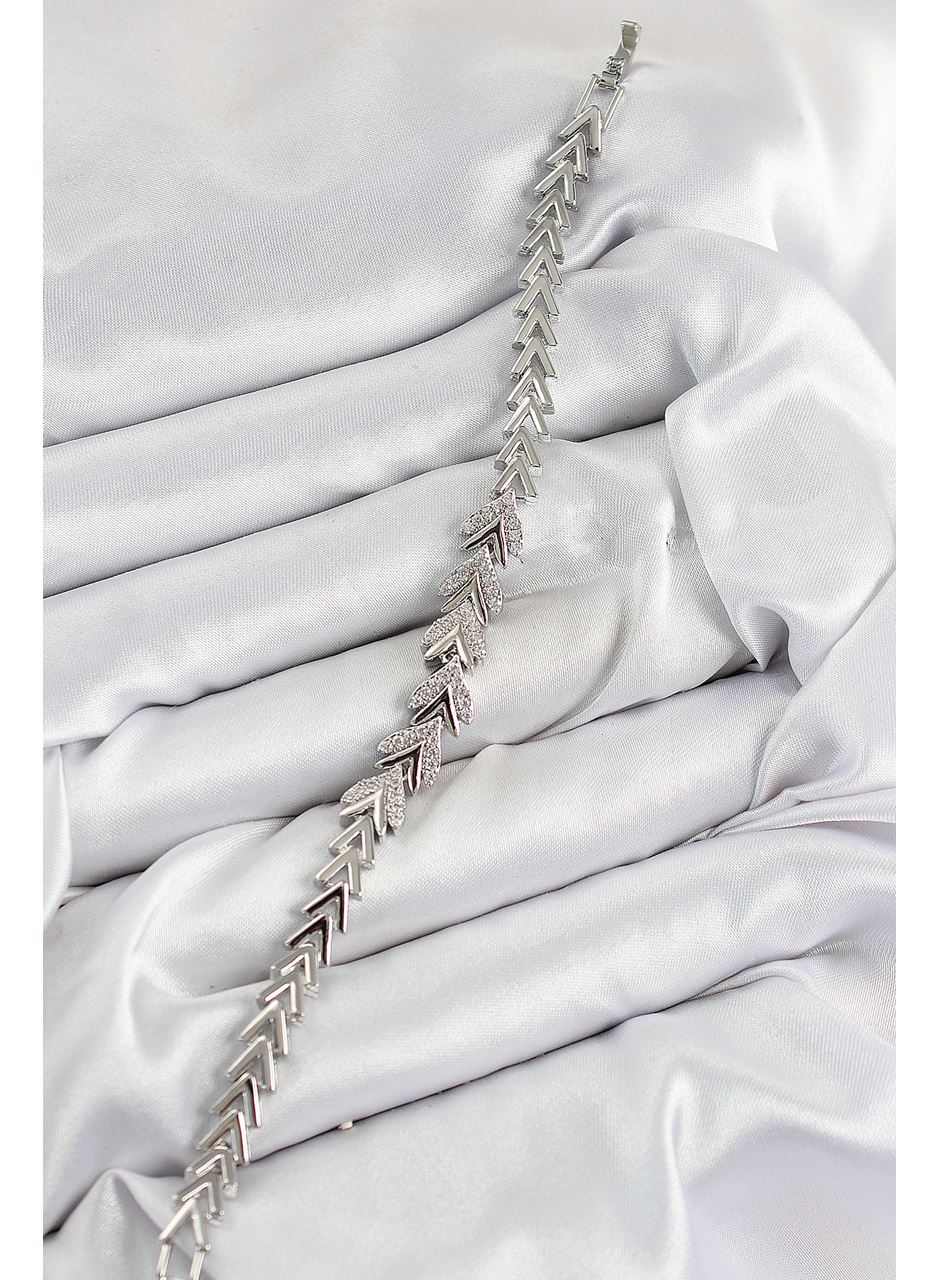 Pirinç Zirkon Taşlı Sıralı Ok Model Gümüş Renk Kadın Bileklik