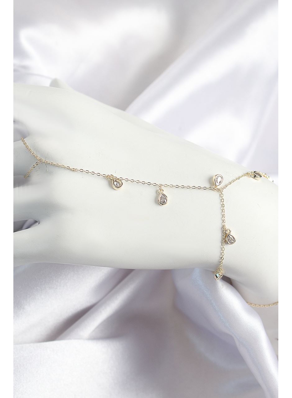 Pirinç Zirkon Taşlı Sallantılı Damla Model Gold Renk Kadın Şahmeran