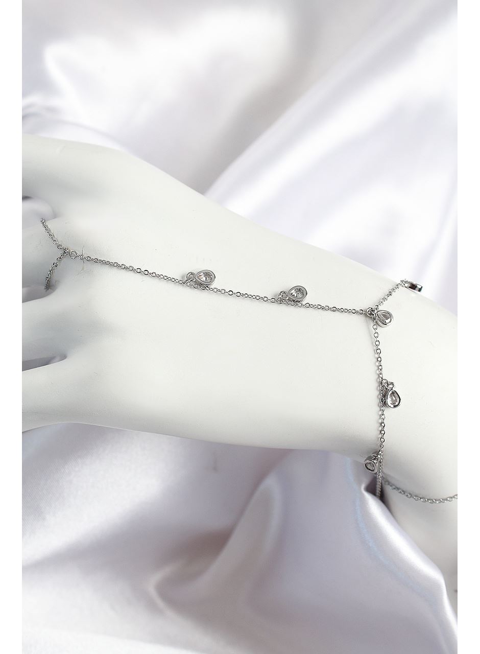 Pirinç Zirkon Taşlı Sallantılı Damla Model Gümüş Renk Kadın Şahmeran