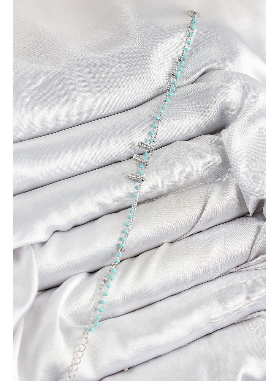 Pirinç Zirkon Taşlı Mavi Boncuklu Model Gümüş Renk Kadın Bileklik