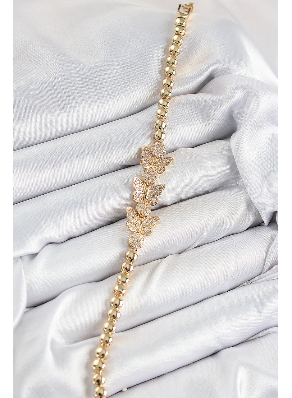 Pirinç Zirkon Taşlı Kelebek Model Gold Renk Kadın Bileklik