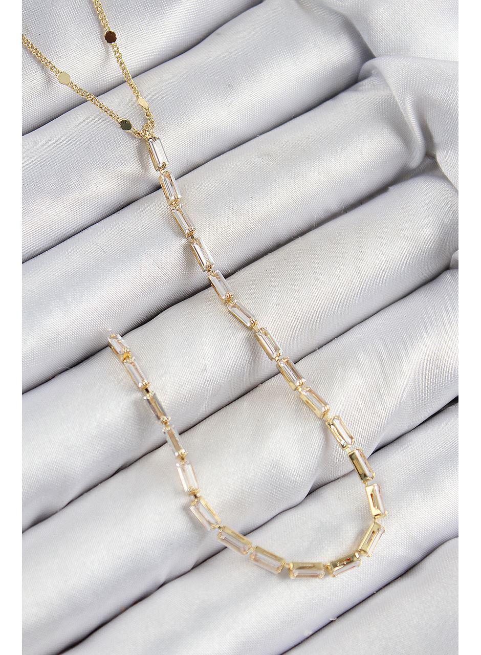 Pirinç Zirkon Taşlı Model Gold Renk Y Kolye