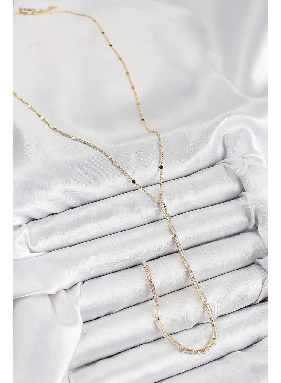 Pirinç Zirkon Taşlı Model Gold Renk Y Kolye