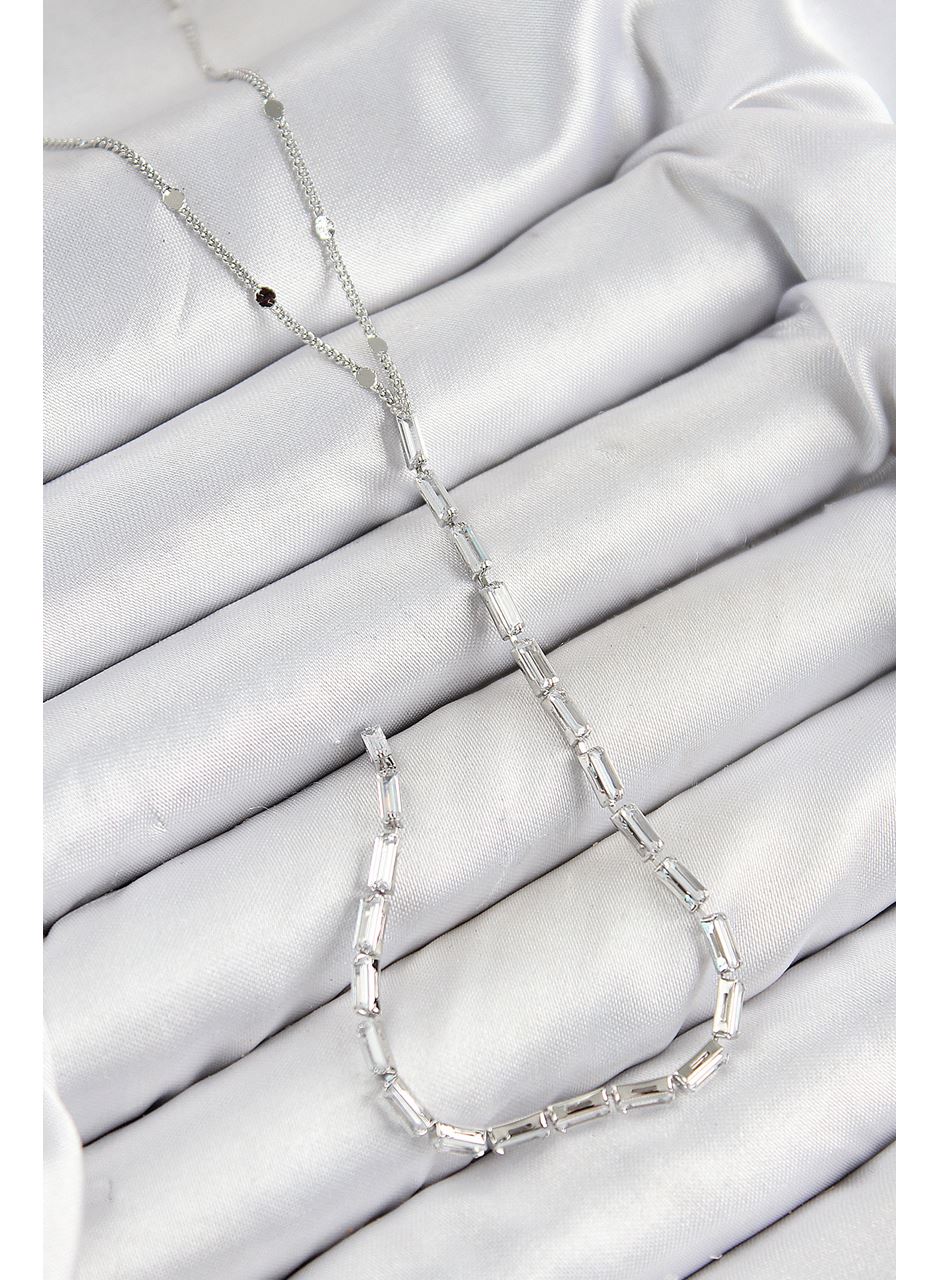 Pirinç Zirkon Taşlı Model Gümüş Renk Y Kolye