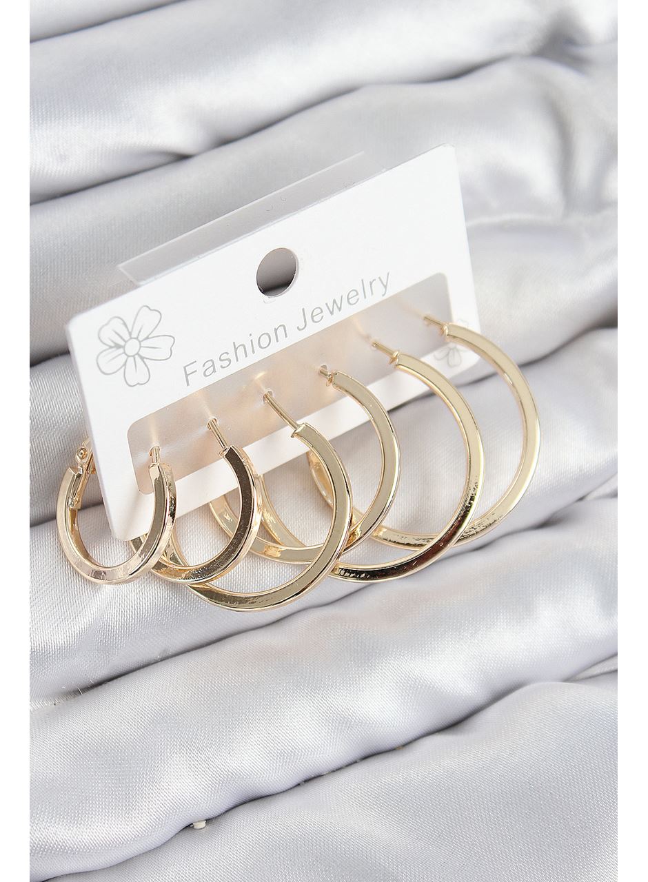 Pirinç Halka Model Gold Renk Kadın Set Küpe