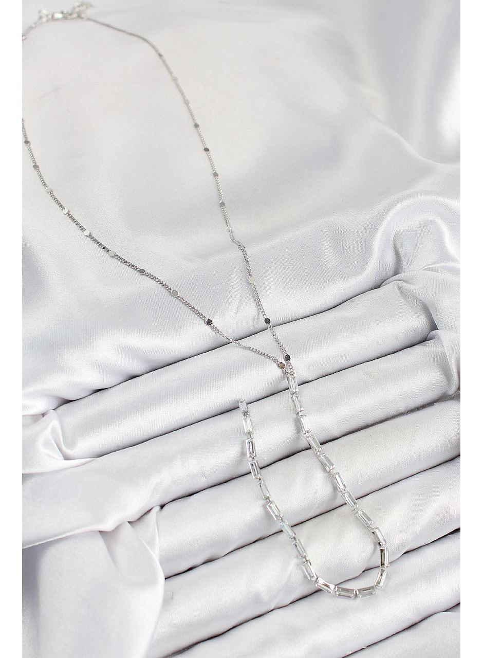 Pirinç Zirkon Taşlı Model Gümüş Renk Y Kolye