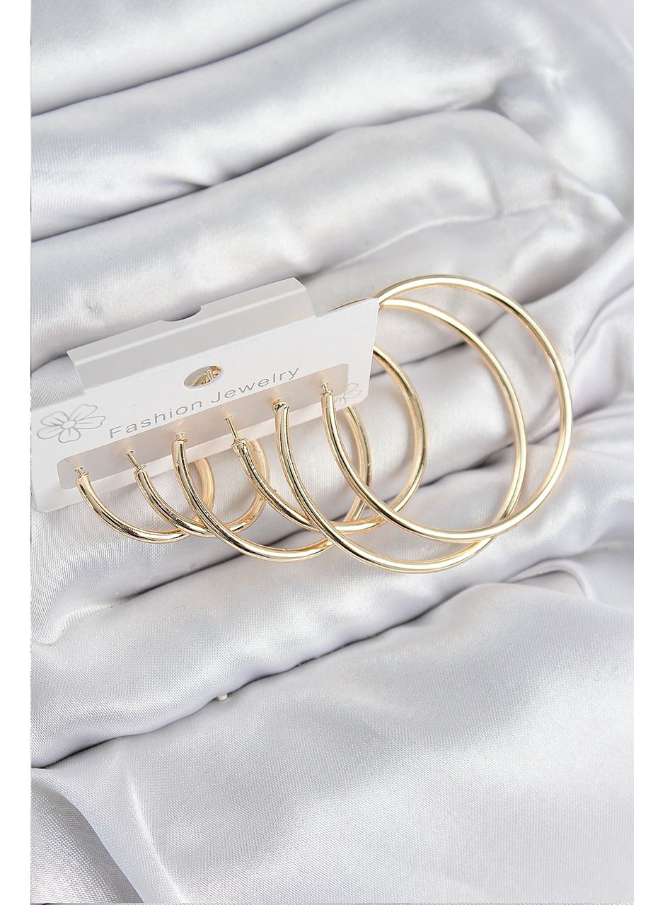 Pirinç Halka Model Gold Renk Kadın Set Küpe