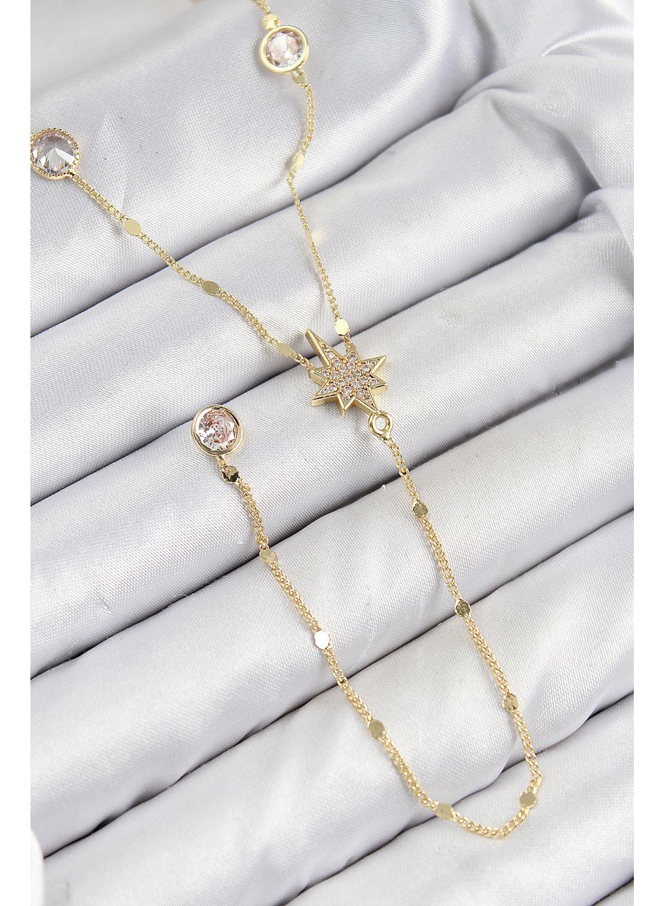 Pirinç Zirkon Taşlı Kutup Yıldızı Model Gold Renk Y Kolye