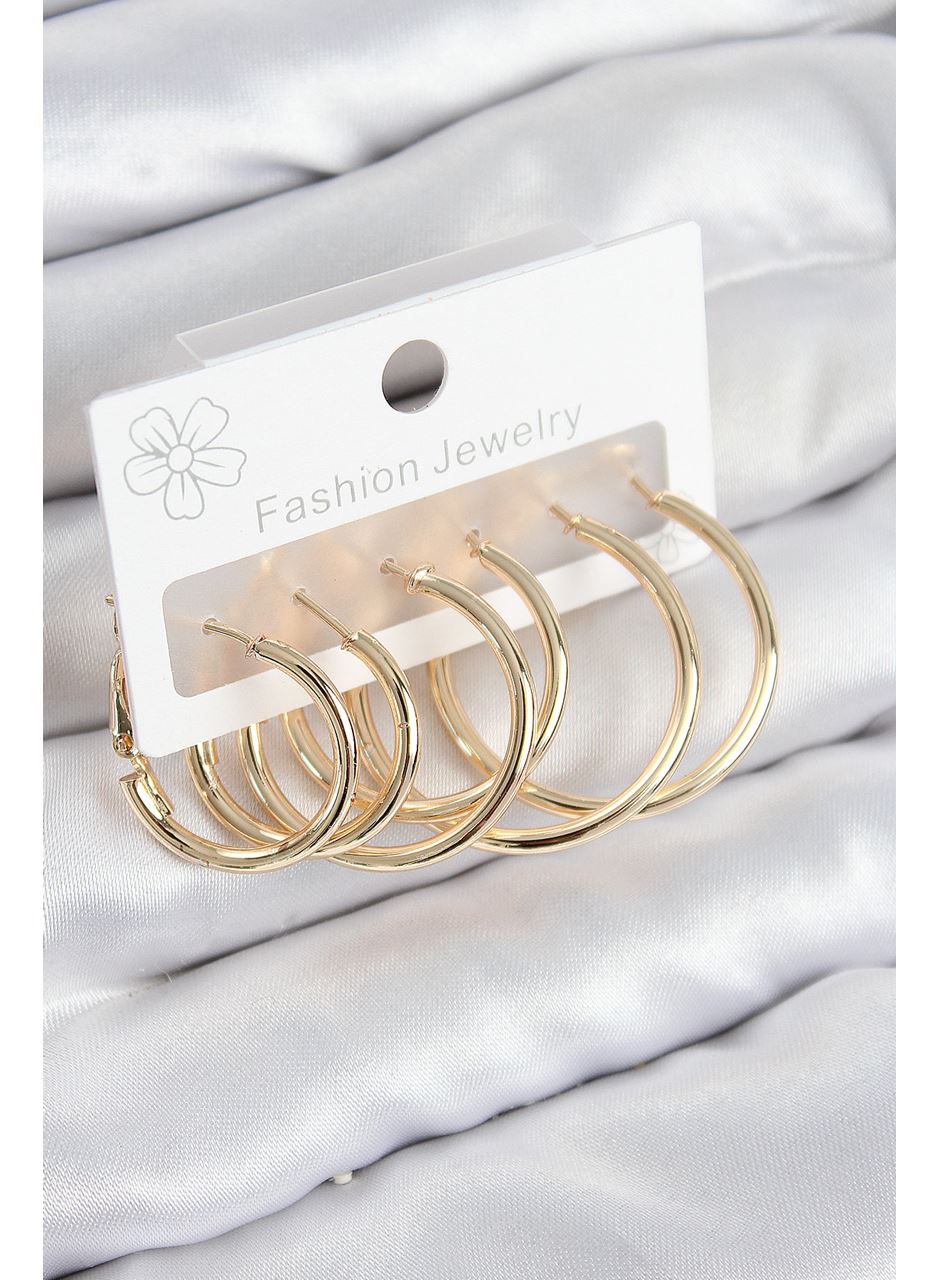 Pirinç Halka Model Gold Renk Kadın Set Küpe