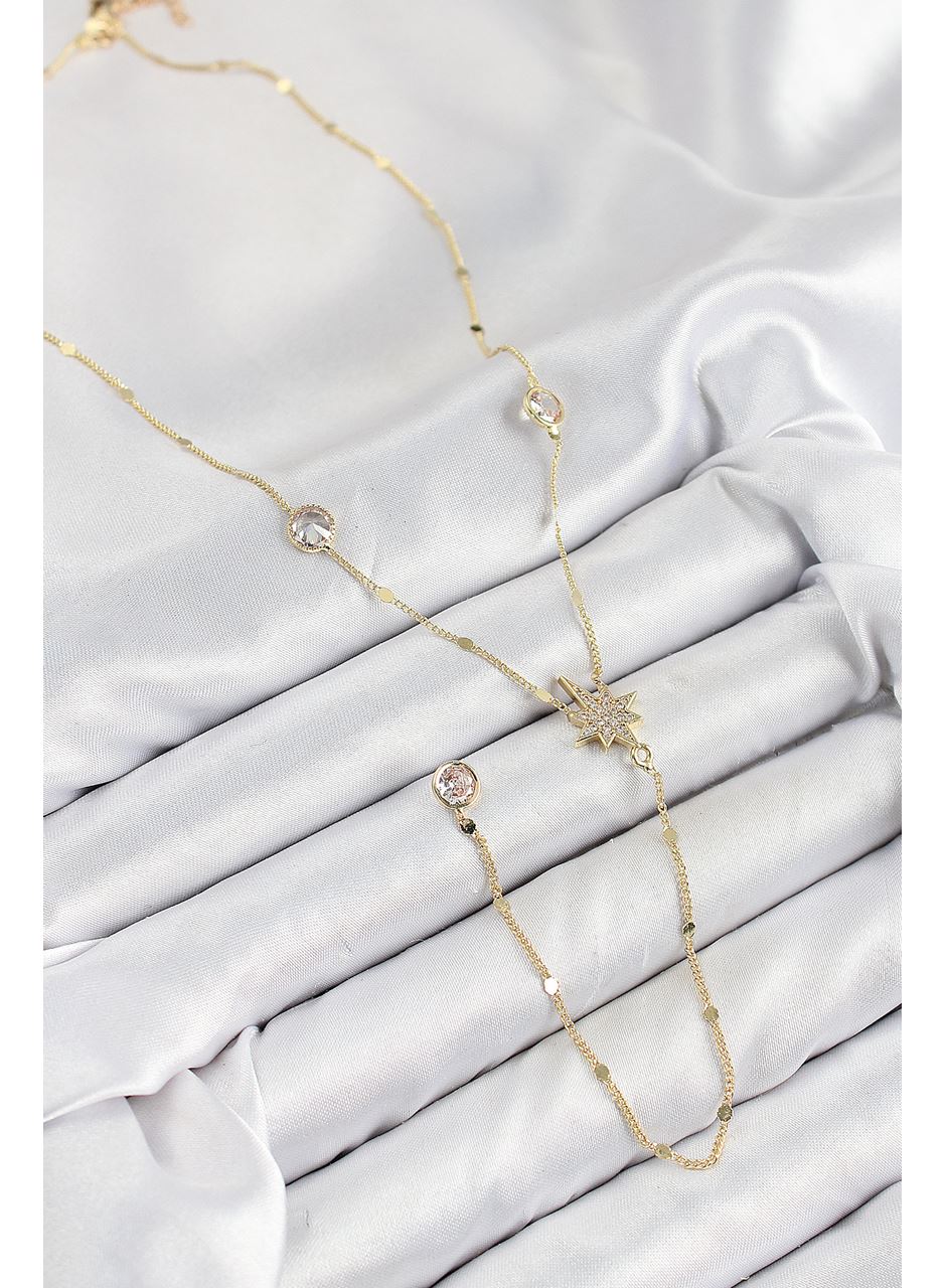 Pirinç Zirkon Taşlı Kutup Yıldızı Model Gold Renk Y Kolye